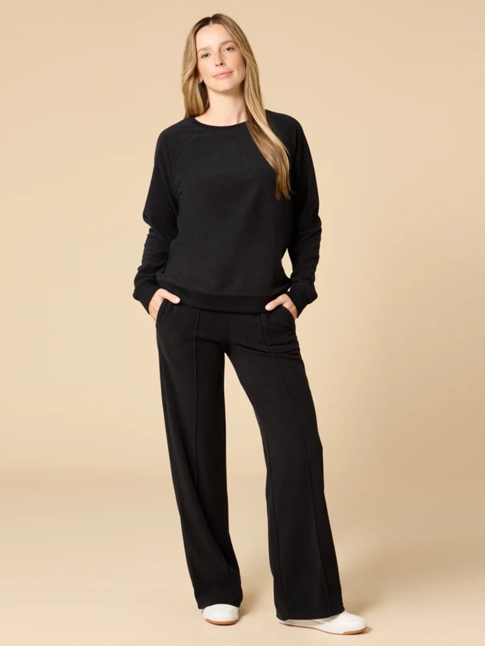 Softies | set of 2 Vintage Velvet Raglan Crew Neck with Pintuck Wide Leg Pant